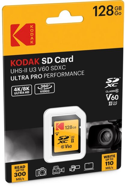 KODAK SD 128GB 300MB/160MB UHS-II U3 CL.10 V60 4K/8K ULTRA PRO BD