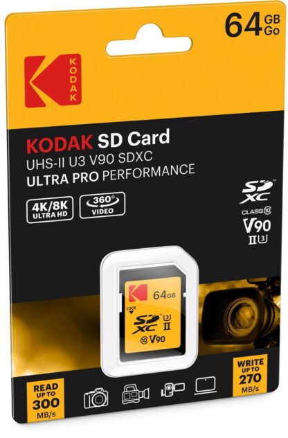 KODAK SD 64GB 300MB/270MB UHS-II U3 V90 4K/8K ULTRA PRO PERFORMANCE BD