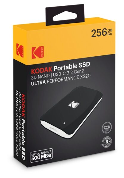 KODAK EXTERNAL SSD 256GB 3D NAND X200 USB-C 3.2 GEN2 PORTABLE BD