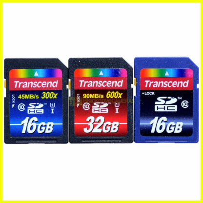 Lotto 3 Schede Secur Digital Transcend SDHC 2x16Gb 1x32b Totale 64Gb SD